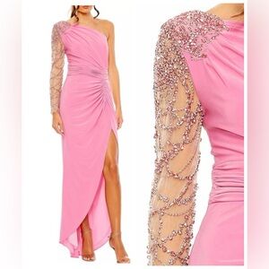 NWT ($698) Elegant Pink One-Shoulder Crystal Embellished Dress Sz 6